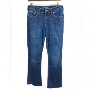 Silver Natsuki mid rise, mid weight, mid wash, boot cut jean w raw hem, 28 by 33